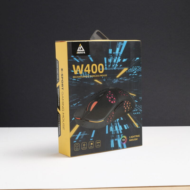 Souris Sans Fil Rechargeable iBoga W400 - Souris de Gaming 7D avec Éclairage, Confort et Style Assurés