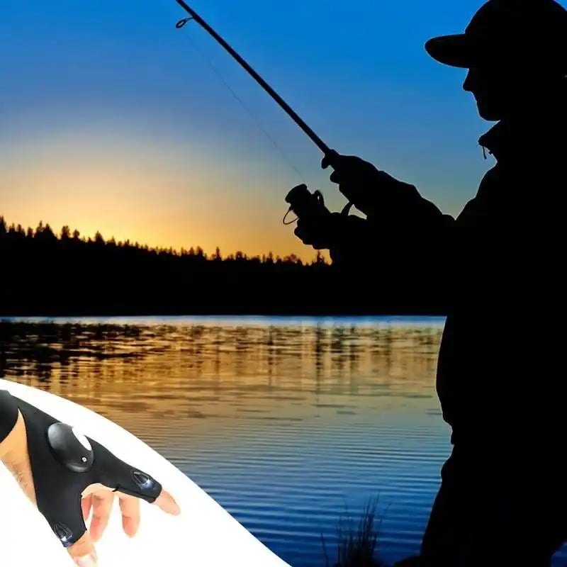 LED Night Fishing Half Finger Gloves, Breathable Three Finger