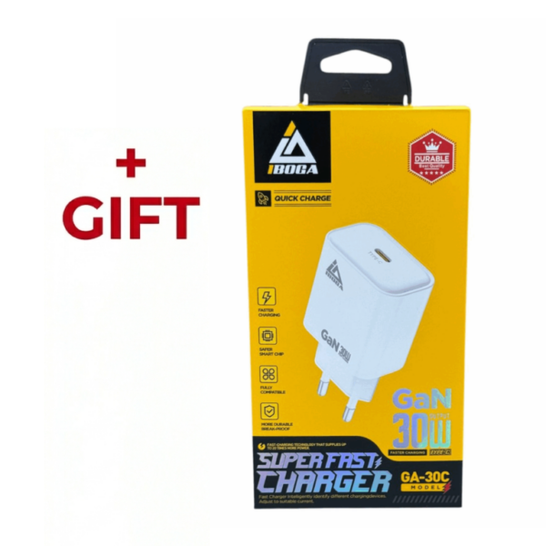 Chargeur IBOGA GaN 30W Ultra Rapide + Câble Type-C → Type-C OFFERT + Câble Lightning Cadeau