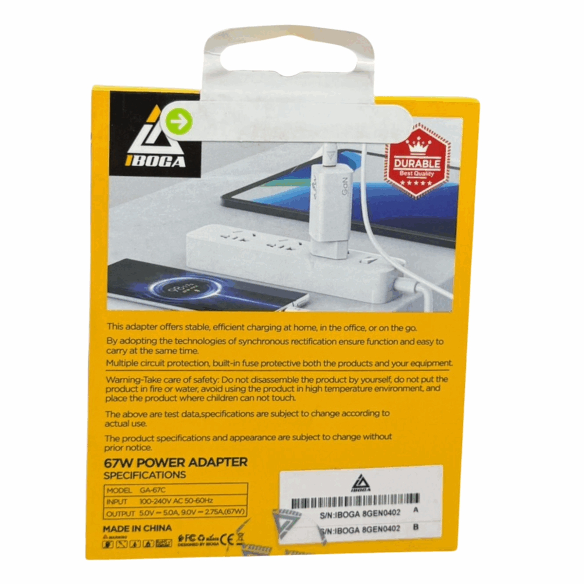 Charger c-c iboga 67W - Chargeur 67W Xiaomi Compatible, GaN Ultra Rapide, Prix Maroc