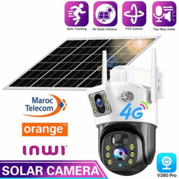 Caméra de surveillance extérieure PTZ IP 4G solaire