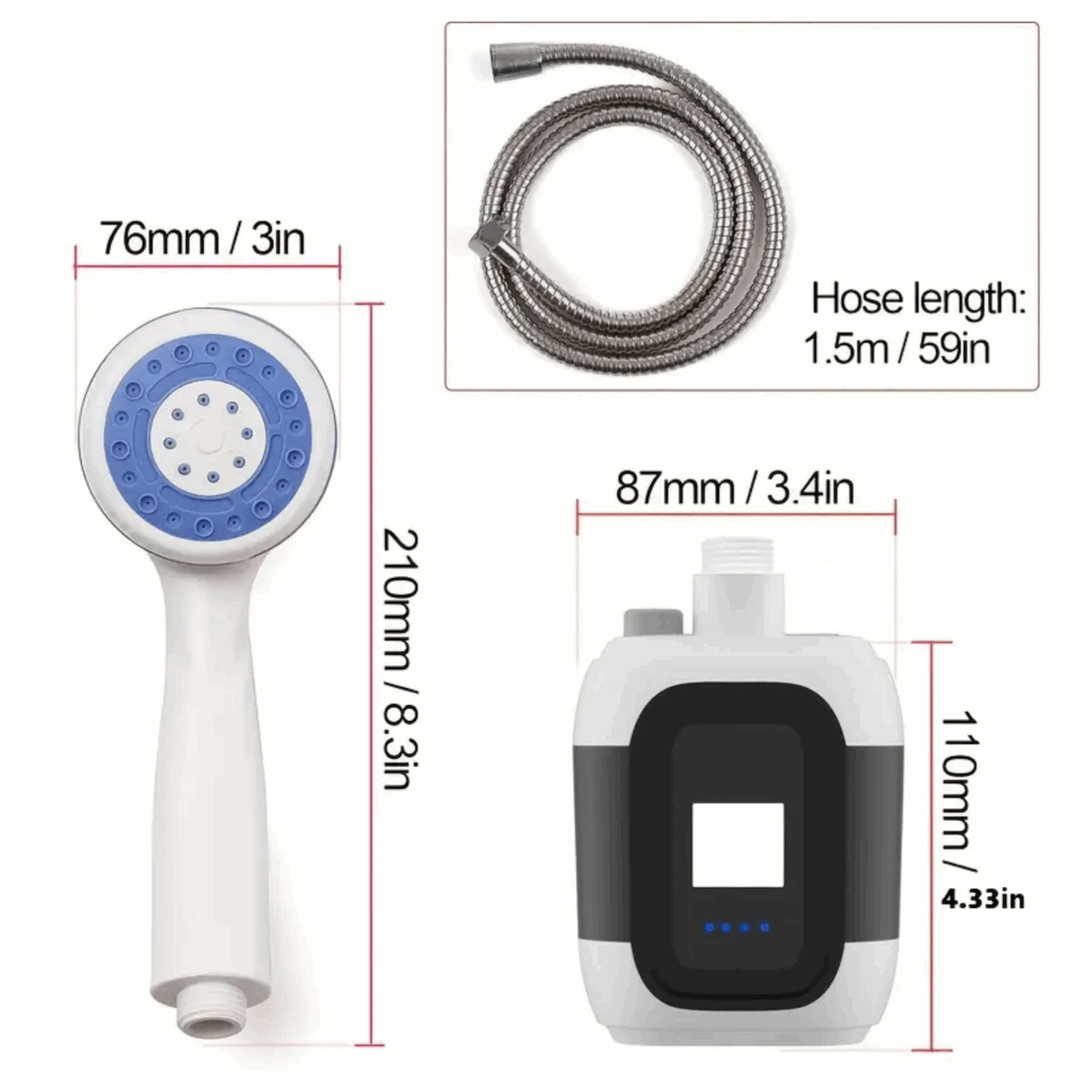 Electric Outdoor Shower Bathing USB Head Portable Waterproof Shower Head for Traveling Camper Backpack Sports Caravan Bathe Tent