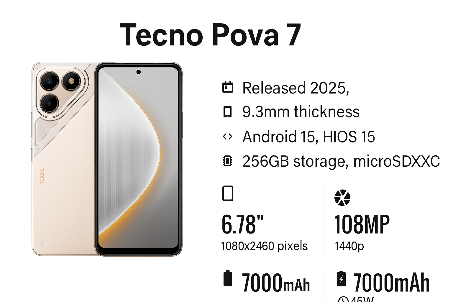  Tecno Pova 7 8/256 Maroc – Smartphone Gamer avec Batterie 7000mAh et IA