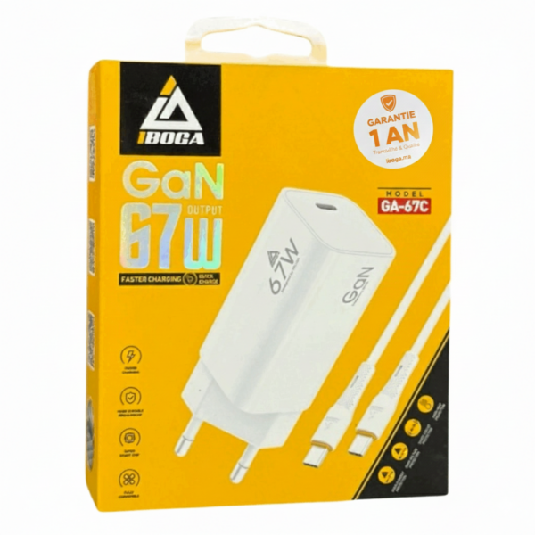 Charger c-c iboga 67W - Chargeur 67W Xiaomi Compatible, GaN Ultra Rapide, Prix Maroc