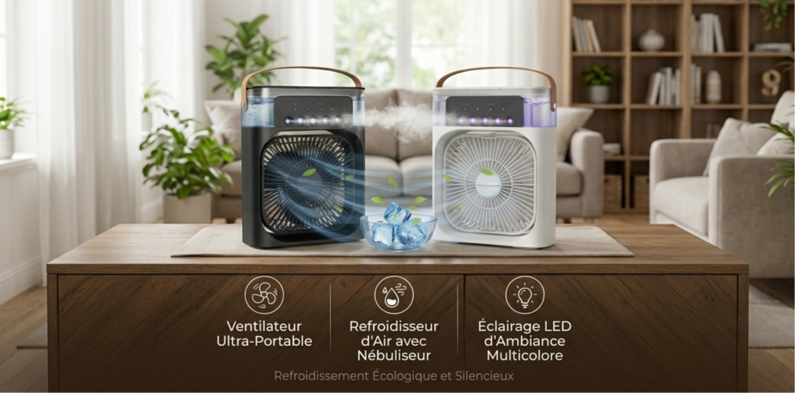 Portable Fan Air Conditioners avec Humidificateur et Éclairage LED