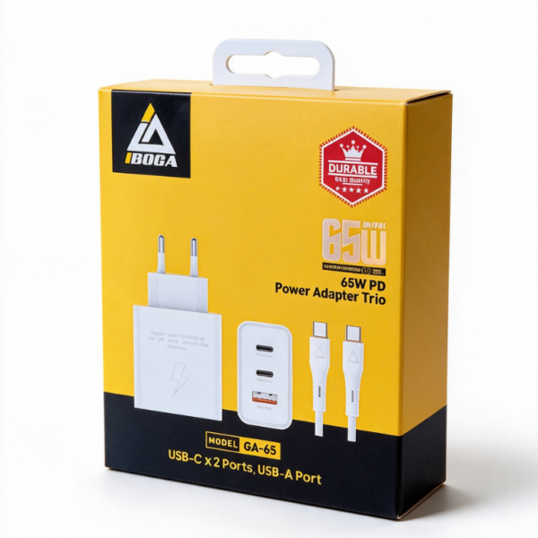 Chargeur secteur IBOGA GA-65 65W PD – 2 ports Type-C et 1 port USB-A